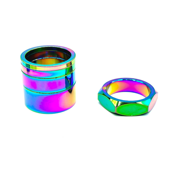 BILLET BMX RETRO NUTS 6 POINT HEADSET SPACER SET STEM CAP BIL-HSSPACER-DZNUT-RED