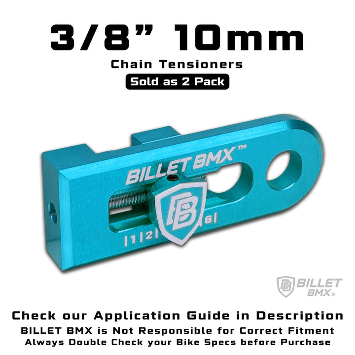 BILLET BMX CHAIN TENSIONERS 3/8" 10mm AXLE PAIR CHAIN TENSIONERS BIL-TENSIONER-38-RED