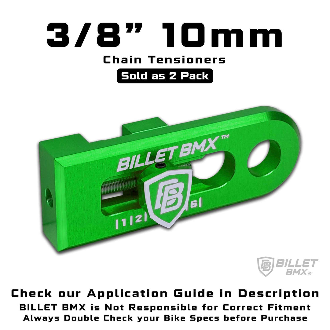 BILLET BMX CHAIN TENSIONERS 3/8" 10mm AXLE PAIR CHAIN TENSIONERS BIL-TENSIONER-38-RED