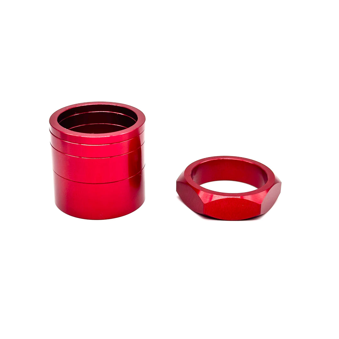 BILLET BMX RETRO NUTS 6 POINT HEADSET SPACER SET STEM CAP BIL-HSSPACER-DZNUT-RED