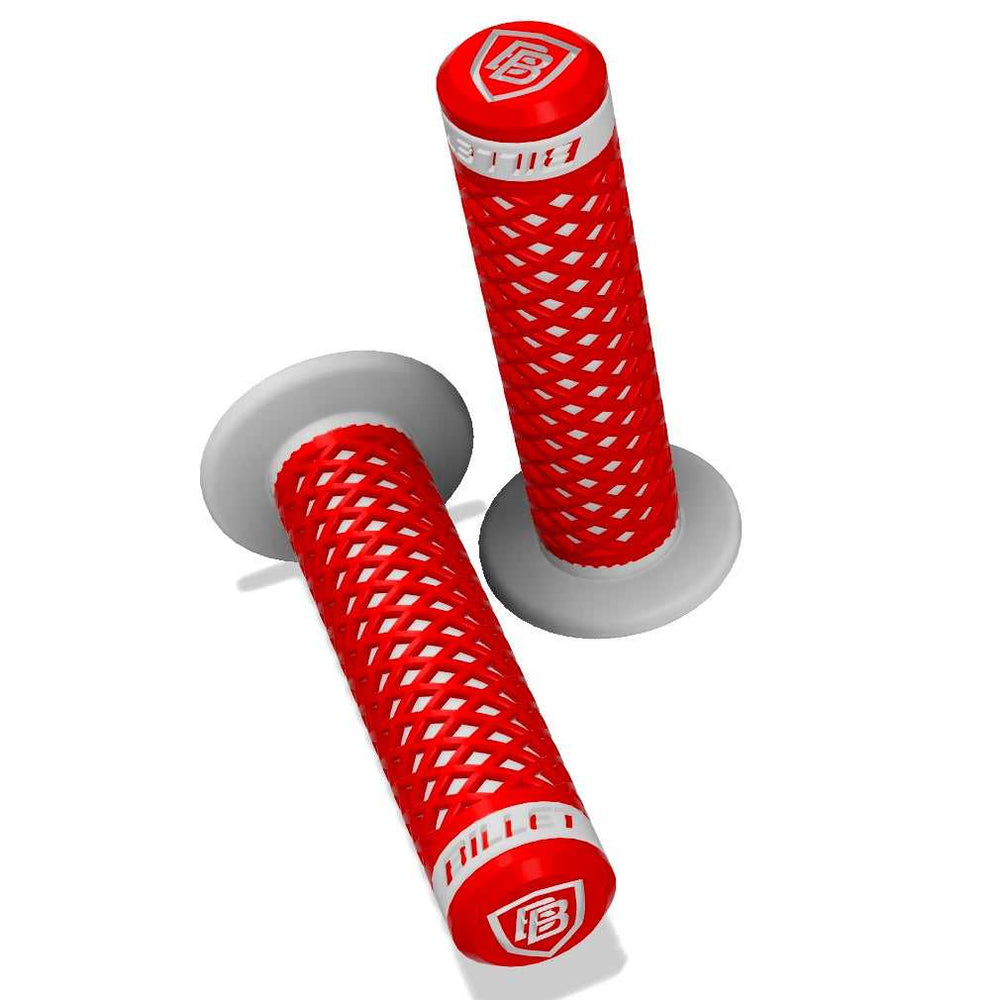 BILLET BMX HANDLEBAR GRIPS DIAMOND PATTERN WITH FLANGE HANDLE BAR ENDS BIL-GRIP-DIA-FLANGE-BLK-RED