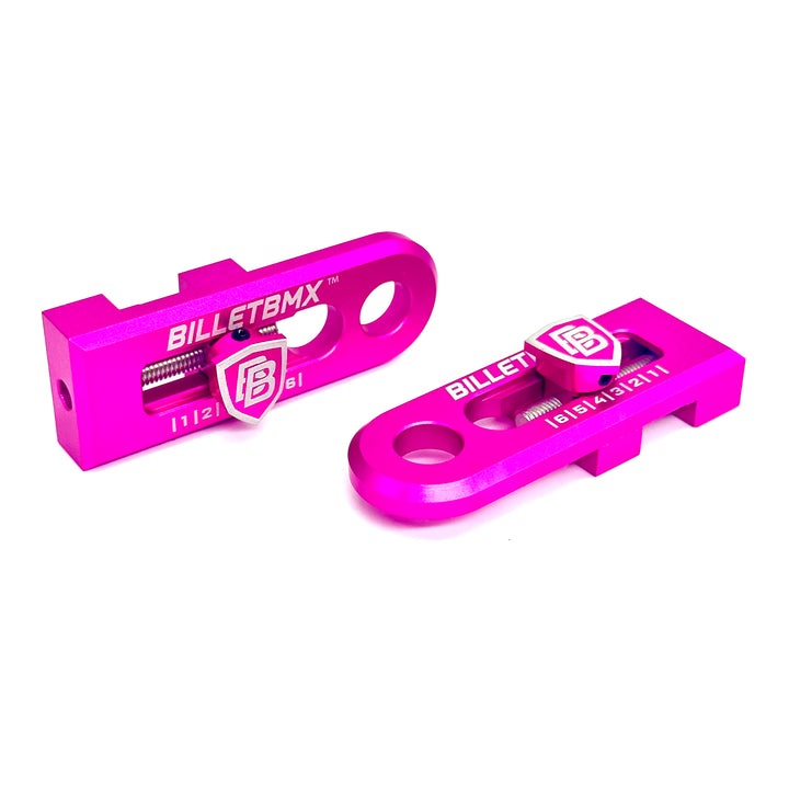 BILLET BMX CHAIN TENSIONERS 3/8" 10mm AXLE PAIR CHAIN TENSIONERS BIL-TENSIONER-38-RED