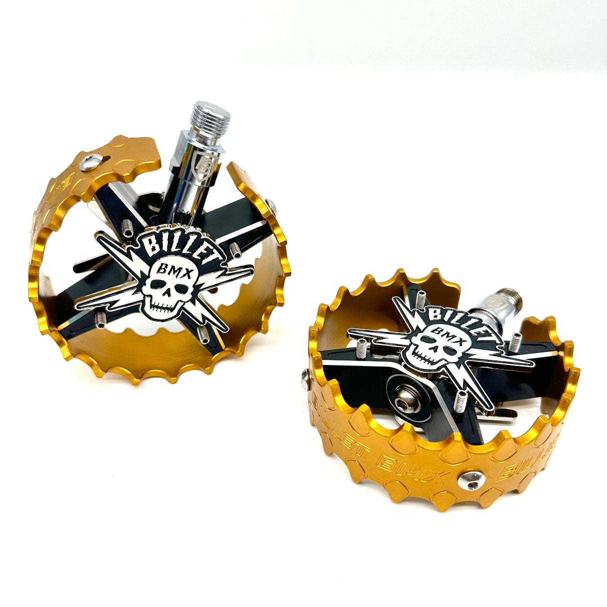BILLET BMX SKULL BLACKOUT PRO SERIES ROUND PEDAL SET 9/16 PEDALS BIL-PED-RND-SKULL-BLKM-RED