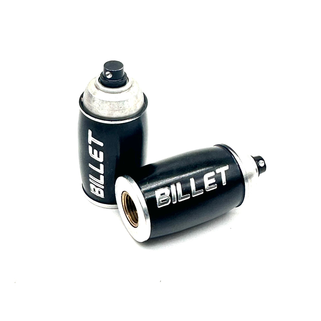 BILLET BMX™ Spray Paint Can Valve Stem Caps (2 Pack) Bicycle Axle Nut BIL-VALVECAP-SPRAYCAN-BLK
