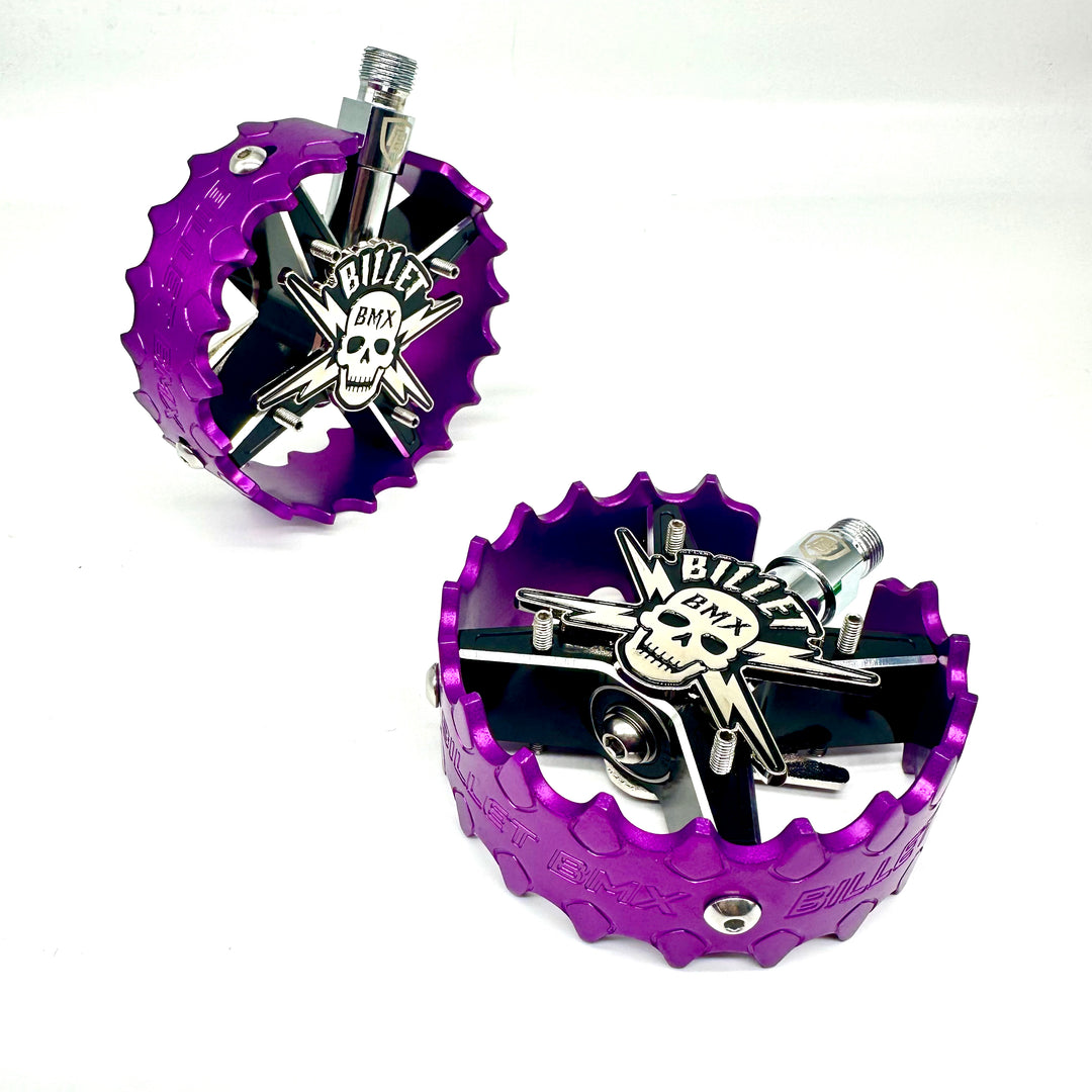 BILLET BMX SKULL BLACKOUT PRO SERIES ROUND PEDAL SET 9/16 PEDALS BIL-PED-RND-SKULL-BLKM-RED