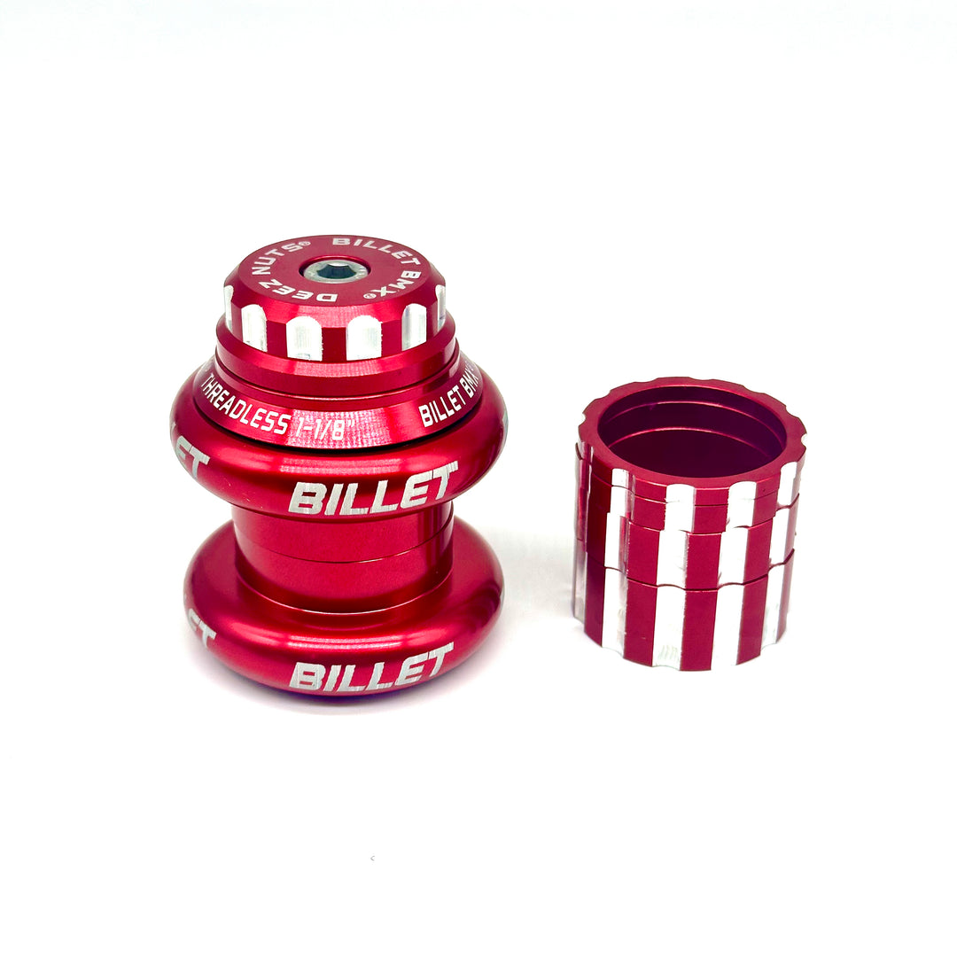 BILLET BMX DEEZ NUTS 12 POINT THREADLESS HEADSET KIT 1-1/8 HEADSET BIL-HEADSET-DZNUT-1-1/8-RED
