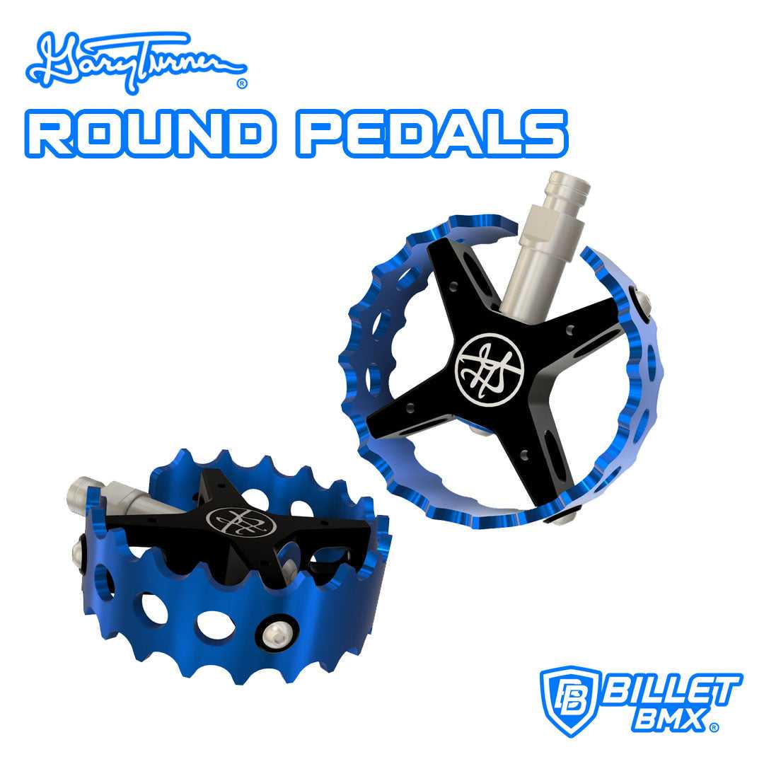 GARY TURNER X BILLET BMX ROUND PEDAL SET 9/16 PEDALS BIL-PED-ROUND-GARYTURNER-BLK-RED