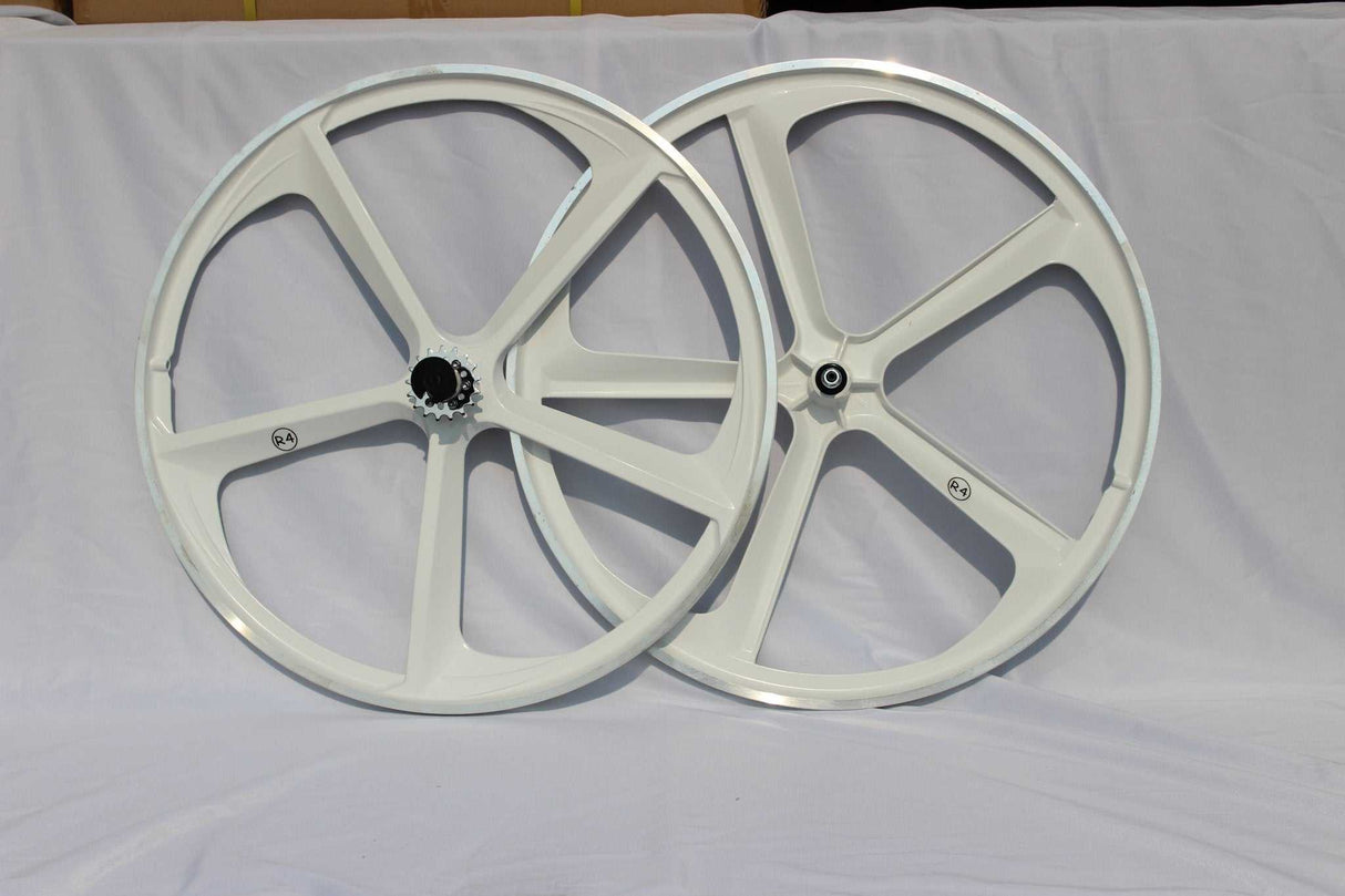 R4 Premium 29″ BMX 5-Spoke Alloy Bicycle Sealed Wheel set, White, Non CNC For Disc Brakes 29" BMX Mags 10