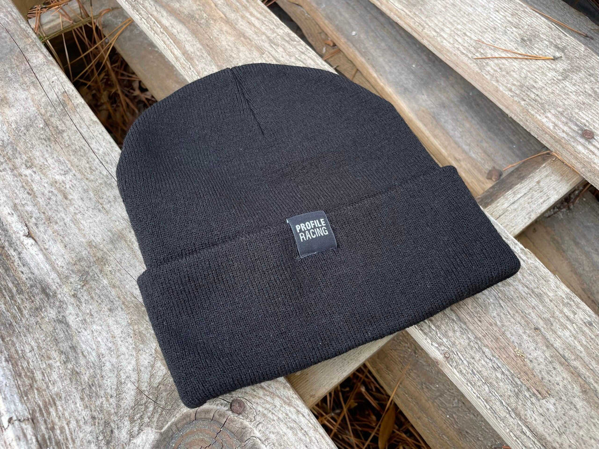 PROFILE RACING WOVEN LABEL BEANIES HATS BLACKBEANIE
