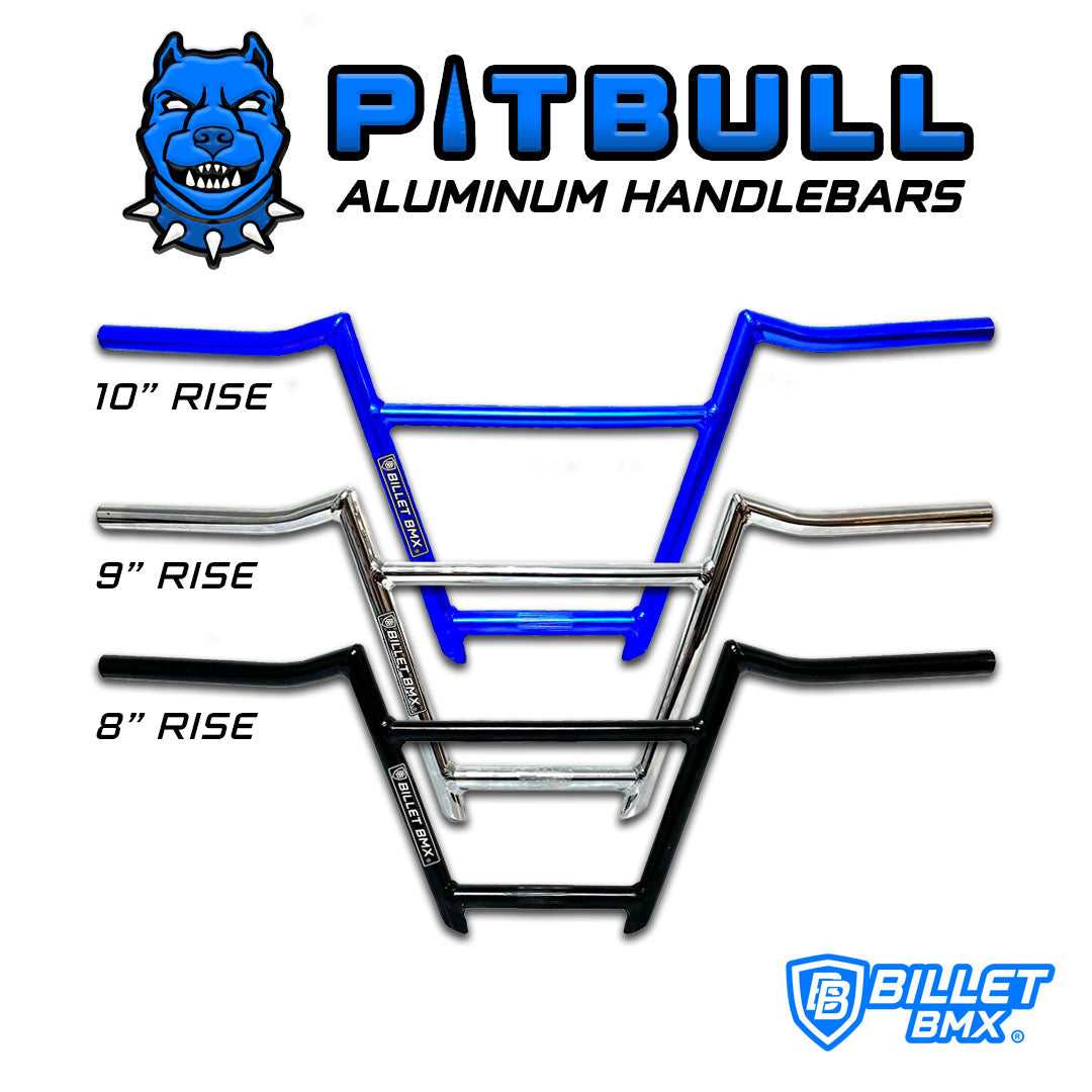 BILLET BMX PITBULL ALUMINUM 6 PIECE BMX HANDLEBARS 10" BIL-HANDLEBAR-PITBULL-10-RED