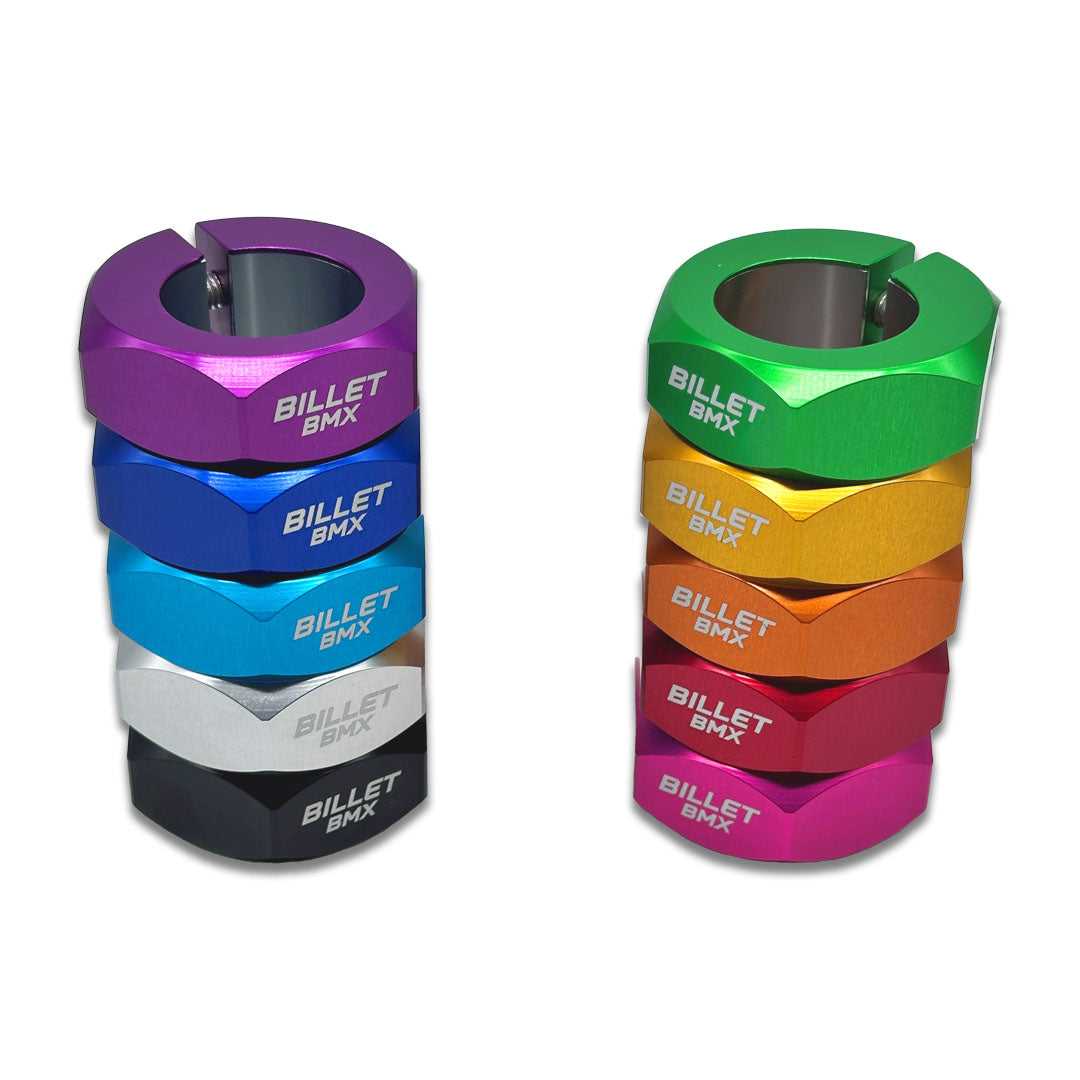 BILLET BMX RETRO NUTS 6 POINT SEAT POST CLAMP 28.6mm (25.4mm w/ Shim) SEAT POST CLAMP BIL-SCLAMP-RETRONUTS-286/254-RED