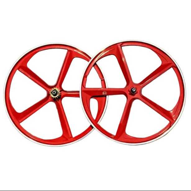 29″ CNC BMX Cruiser 5-Spoke Alloy Rims Bicycle Sealed Wheel Set, Ferrari Red, CNC for Pad Brakes sku-45758174036139