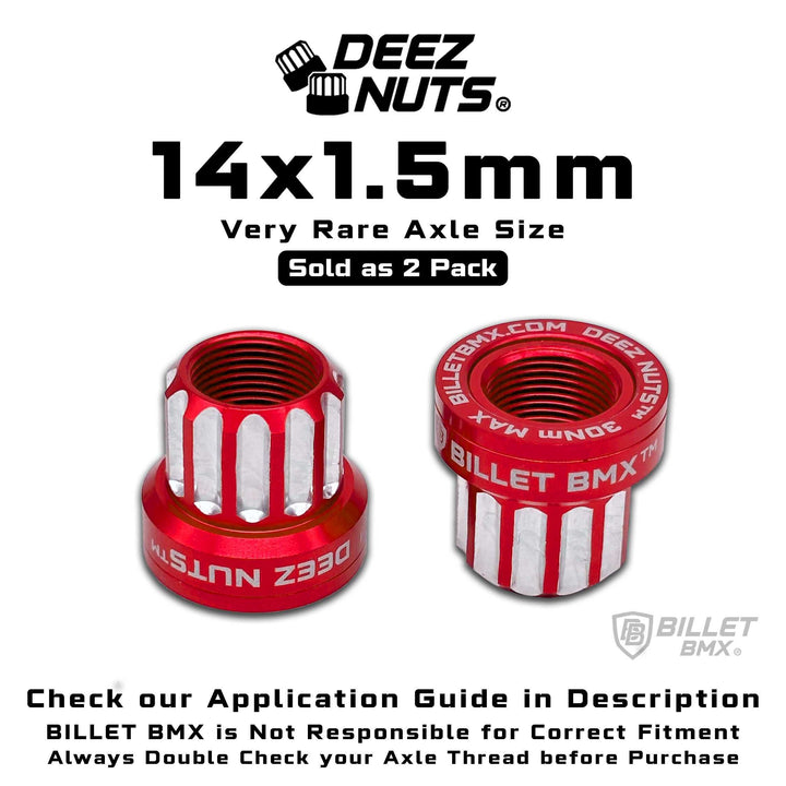 BILLET BMX Deez Nuts 12 Point Bike Axle Nuts 14x1.50mm SPECIAL SIZE FOR ZOOZ REAR (2-Pack) Bicycle Axle Nut BIL-DZNUT-14X1.5-12-RED