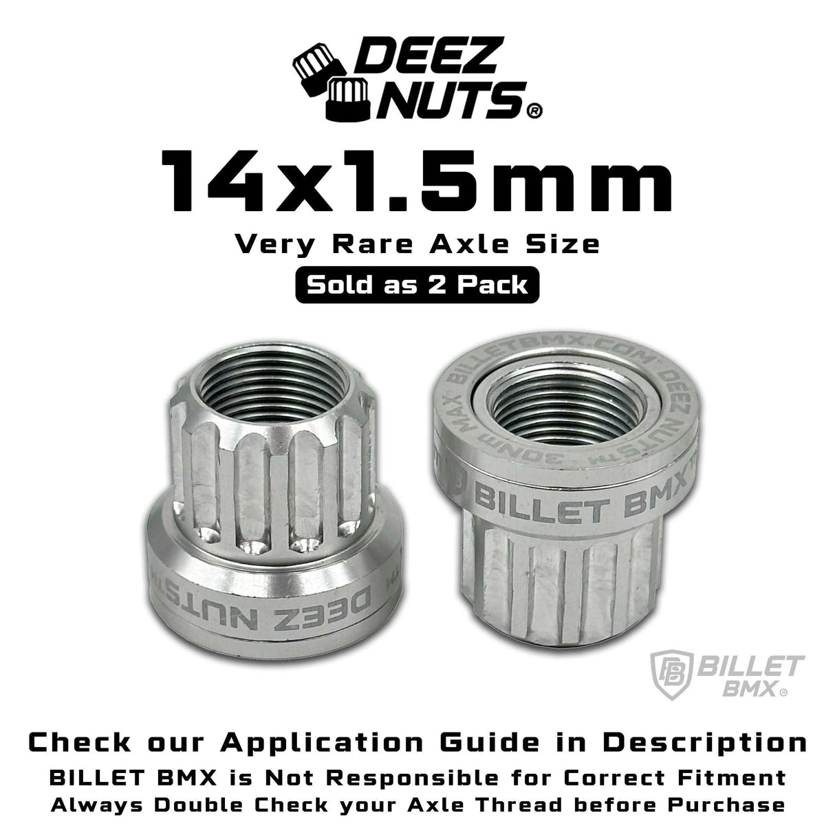 BILLET BMX Deez Nuts 12 Point Bike Axle Nuts 14x1.50mm SPECIAL SIZE FOR ZOOZ REAR (2-Pack) Bicycle Axle Nut BIL-DZNUT-14X1.5-12-RED