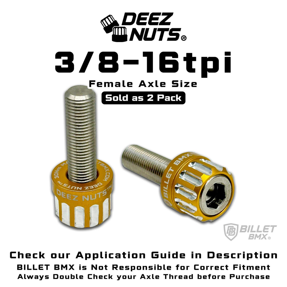 BILLET BMX™ Deez Nuts™ 12 Point Volcano Bolts for Female Hubs 3/8"-16 tpi Titanium (2 Pack) Bicycle Axle Nut BIL-DZBLT-38X16-12-RED