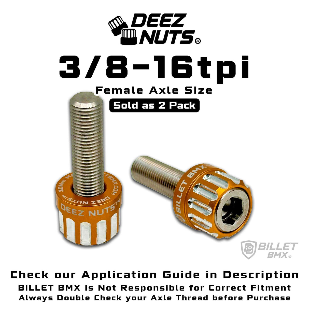 BILLET BMX™ Deez Nuts™ 12 Point Volcano Bolts for Female Hubs 3/8"-16 tpi Titanium (2 Pack) Bicycle Axle Nut BIL-DZBLT-38X16-12-RED