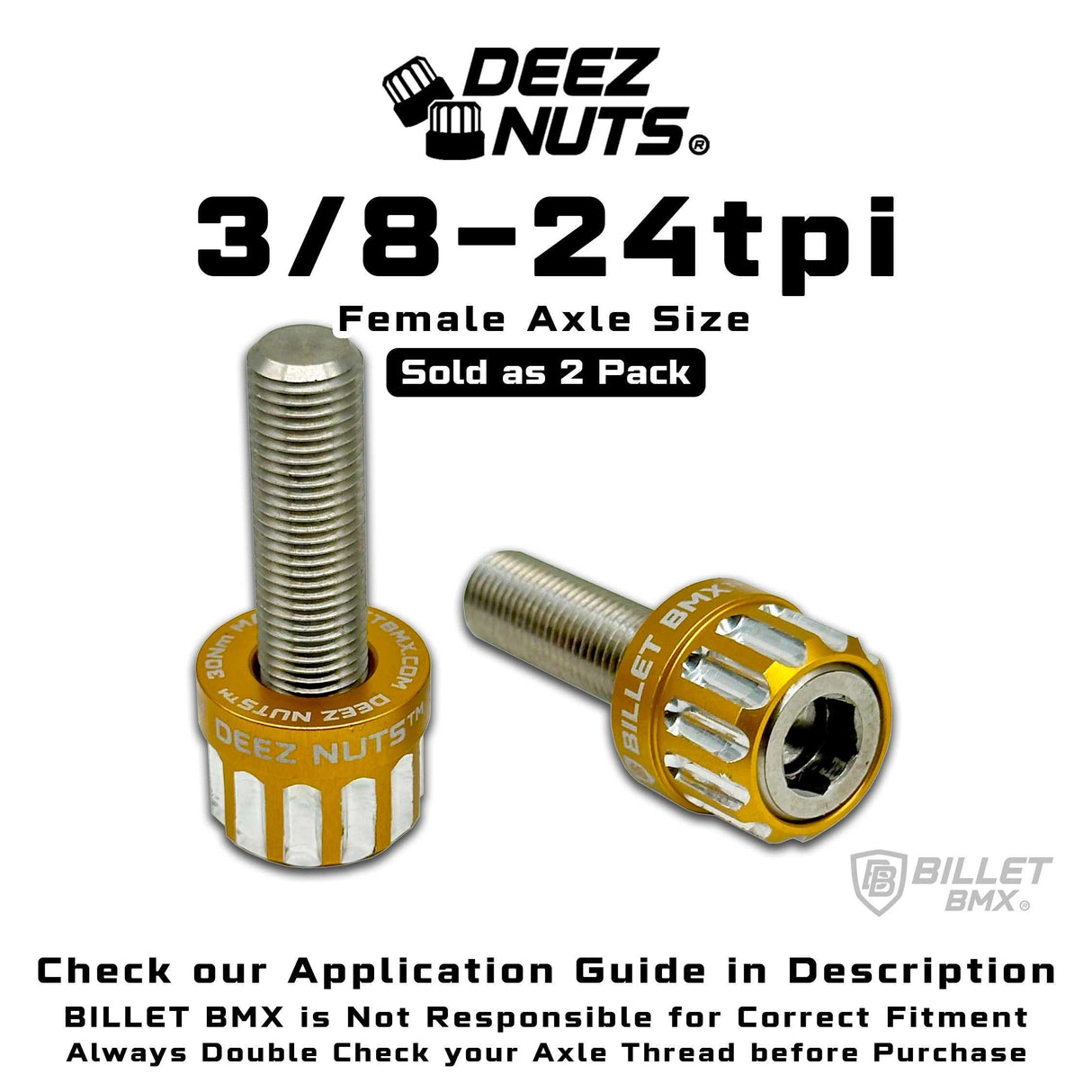 BILLET BMX™ Deez Nuts™ 12 Point Volcano Bolts for Female Hubs 3/8"-24 tpi (2 Pack) Bicycle Axle Nut BIL-DZBLT-38X24-12-RED