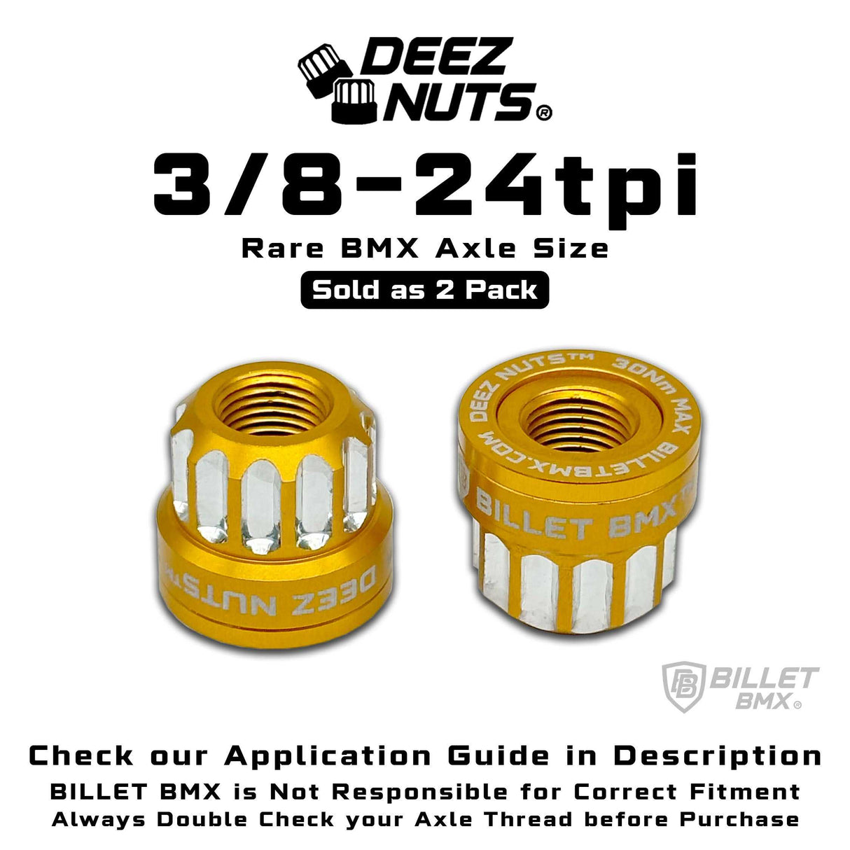 BILLET BMX Deez Nuts 12 Point Bike Axle Nuts 3/8"-24 tpi (2-Pack) Bicycle Axle Nut BIL-DZNUT-38X24-12-BLK