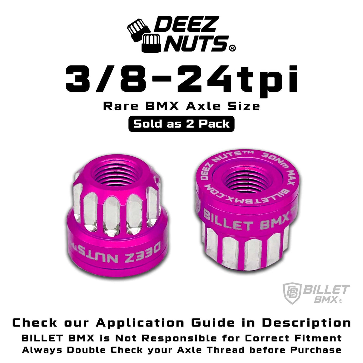 BILLET BMX Deez Nuts 12 Point Bike Axle Nuts 3/8"-24 tpi (2-Pack) Bicycle Axle Nut BIL-DZNUT-38X24-12-BLK