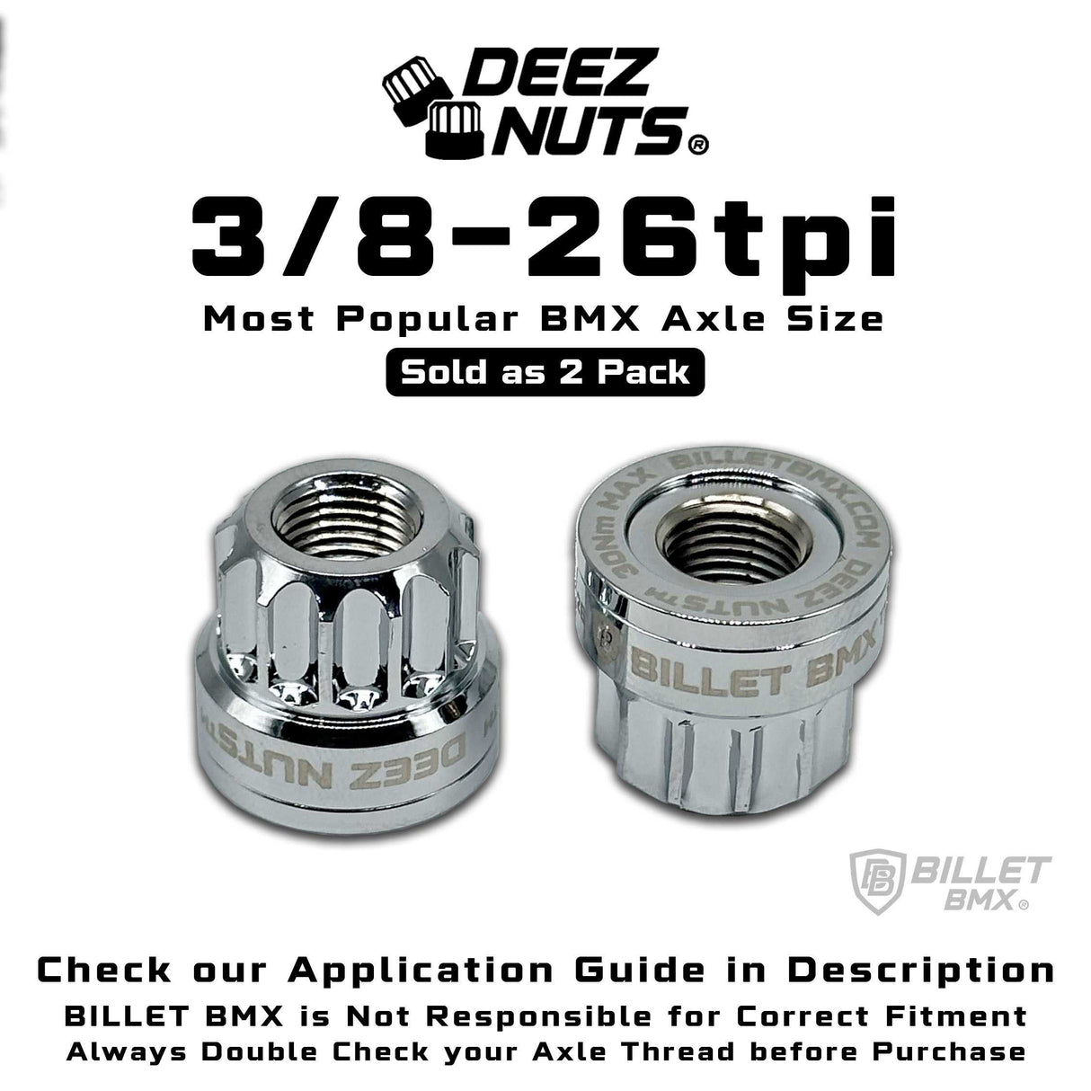 BILLET BMX Axle Nuts Deez Nuts 12 Point Bike Axle Nuts 3/8"-26tpi (2-Pack) Bicycle Axle Nut BIL-DZNUT-38X26-12-BLK