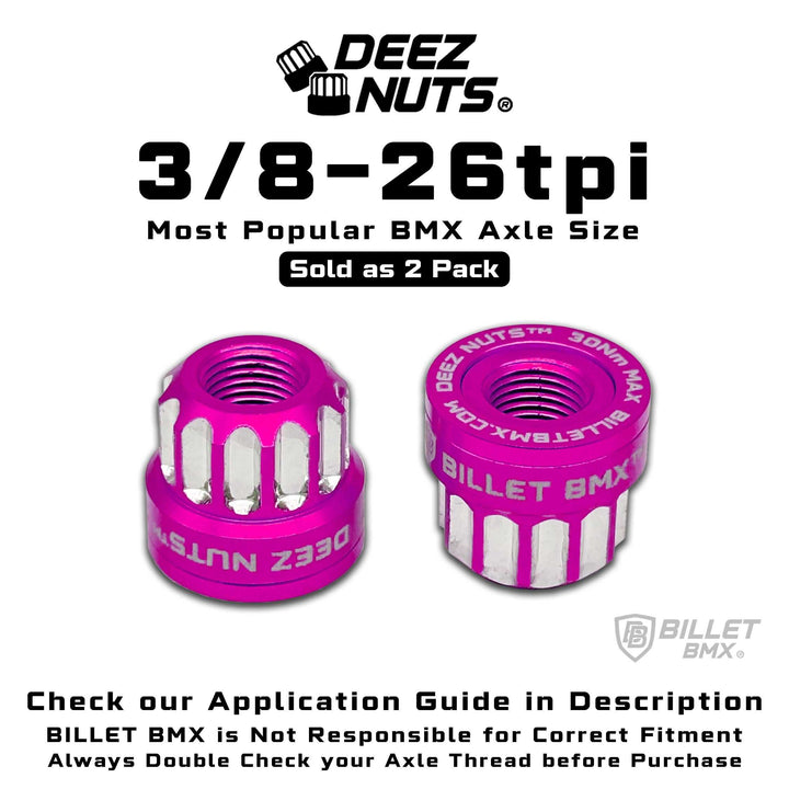 BILLET BMX Axle Nuts Deez Nuts 12 Point Bike Axle Nuts 3/8"-26tpi (2-Pack) Bicycle Axle Nut BIL-DZNUT-38X26-12-BLK