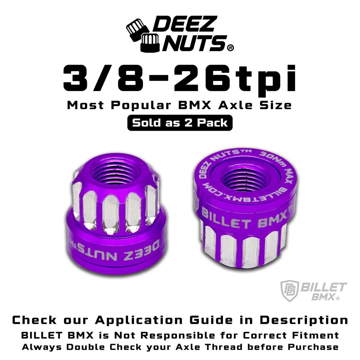 BILLET BMX Axle Nuts Deez Nuts 12 Point Bike Axle Nuts 3/8"-26tpi (2-Pack) Bicycle Axle Nut BIL-DZNUT-38X26-12-BLK