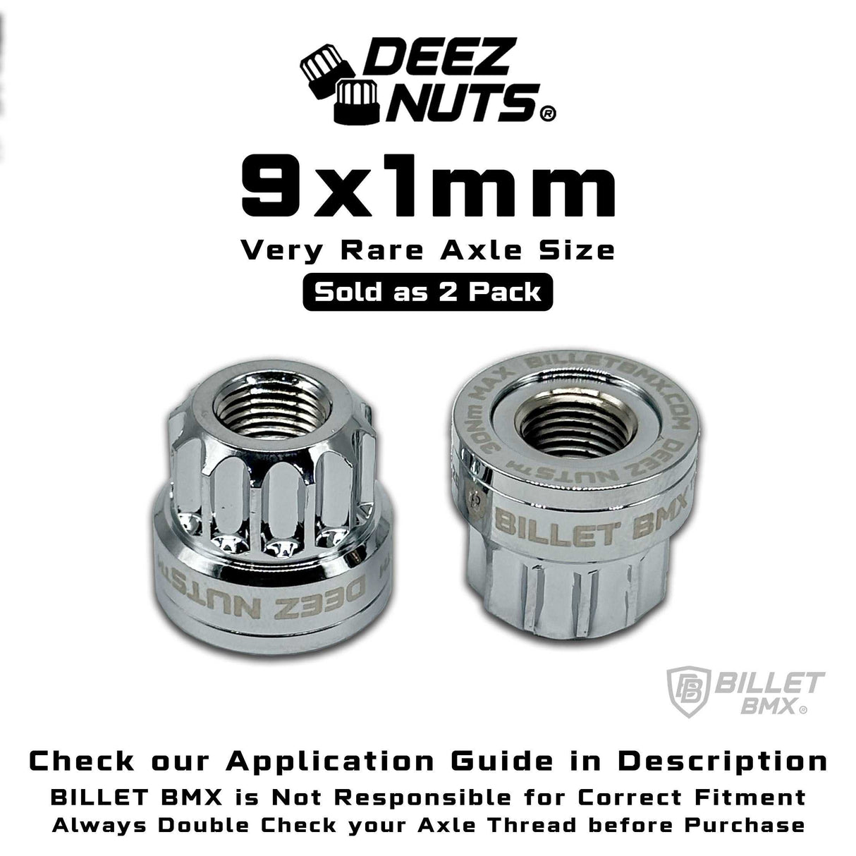 BILLET BMX Deez Nuts 12 Point Bike Axle Nuts 9x1mm SPECIAL SIZE FOR ZOOZ FRONT (2-Pack) Bicycle Axle Nut BIL-DZNUT-9X1-12-BLK