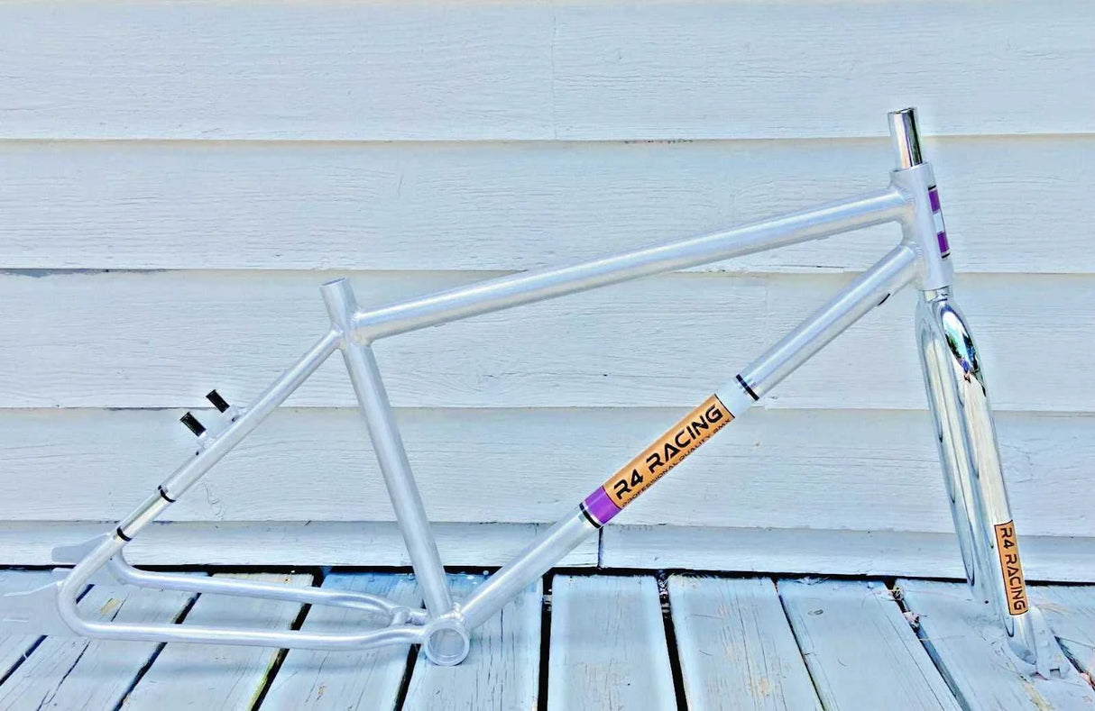 R4 Retro 6061 Aluminum 29" Pro BMX Frame & Chrome Fork, Raw W/ Clear Coat Decals Included BMX Frames sku-41549724254379