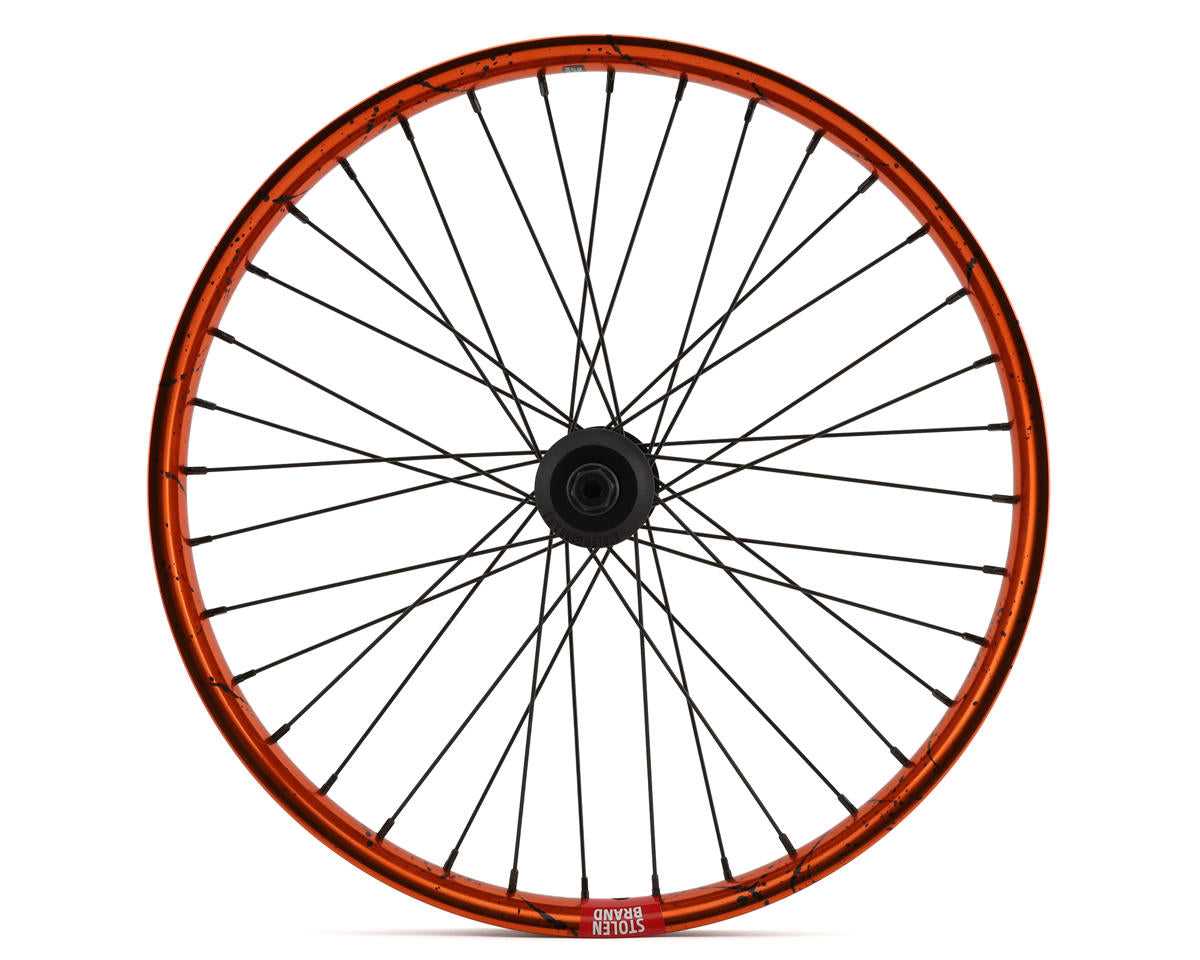 20" RAMPAGE PRO STREET FRONT FEMALE AXLE WHEEL, ORANGE / BLACK SPLATTER Bicycle Wheels S2497