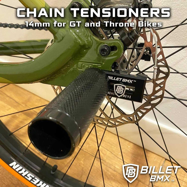 BILLET BMX Chain Tensioners 14mm Axle Pair for GT, Throne and ZOOZ Bikes (2-PACK) CHAIN TENSIONERS BIL-TENSIONER-14-RED
