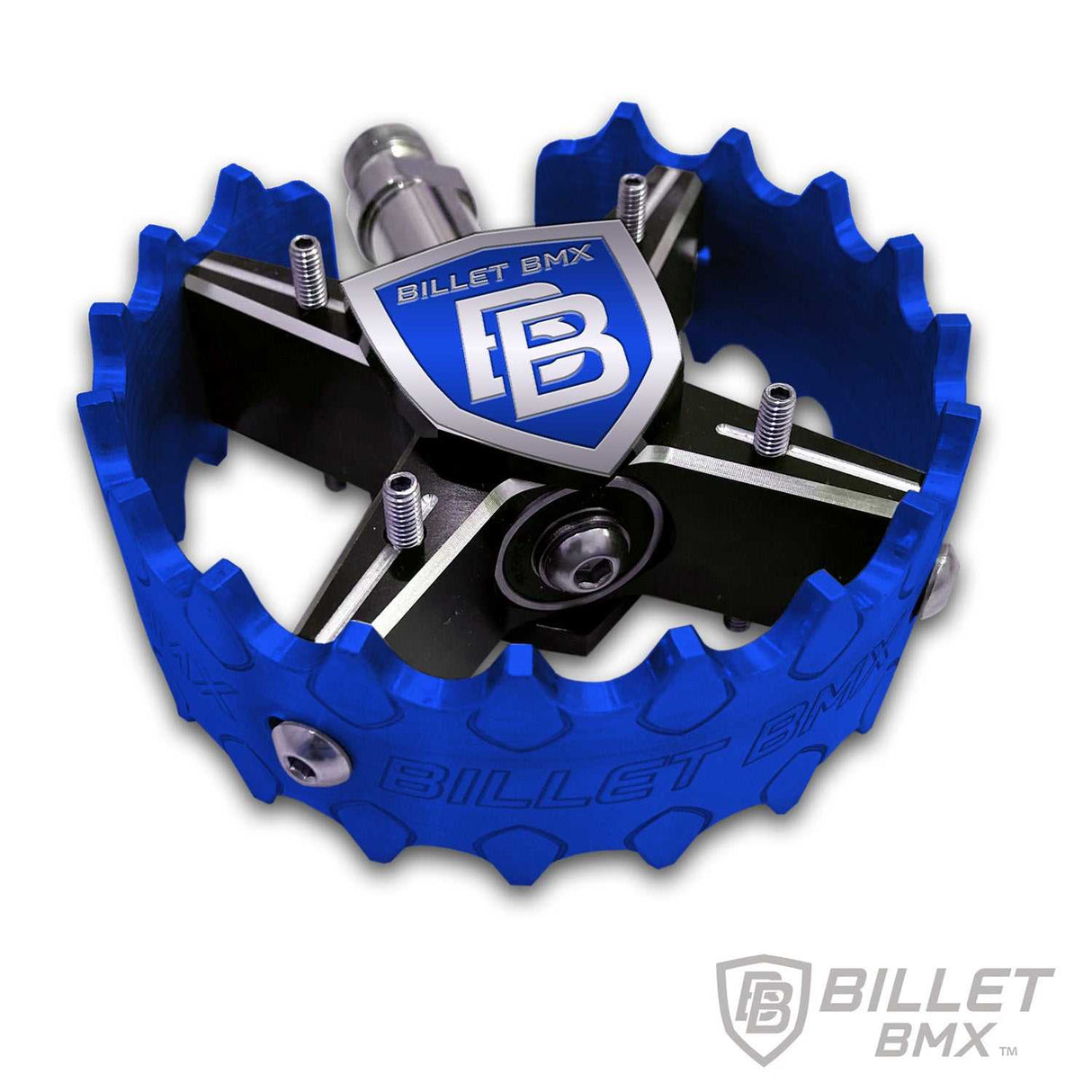 BILLET BMX SHIELD BLACKOUT PRO SERIES ROUND PEDAL SET 9/16 PEDALS BIL-PED-RND-SHIELD-BLKM-RED