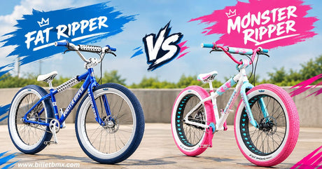 Fat Ripper vs Monster Ripper bikes side by side in a colorful outdoor comparison