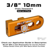 BILLET BMX CHAIN TENSIONERS 3/8" 10mm AXLE PAIR CHAIN TENSIONERS BIL-TENSIONER-38-RED