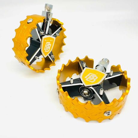 BILLET BMX SHIELD BLACKOUT PRO SERIES ROUND PEDAL SET 9/16 PEDALS BIL-PED-RND-SHIELD-BLKM-RED