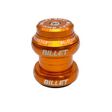An orange anodized aluminum bicycle headset with 'BILLET' branding in silver, shown on a clean white background.
