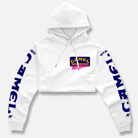 CAMEL PUFFED & BUFFED CROP PULLOVER WHITE HOODIE CROP TOPS WCA12514S