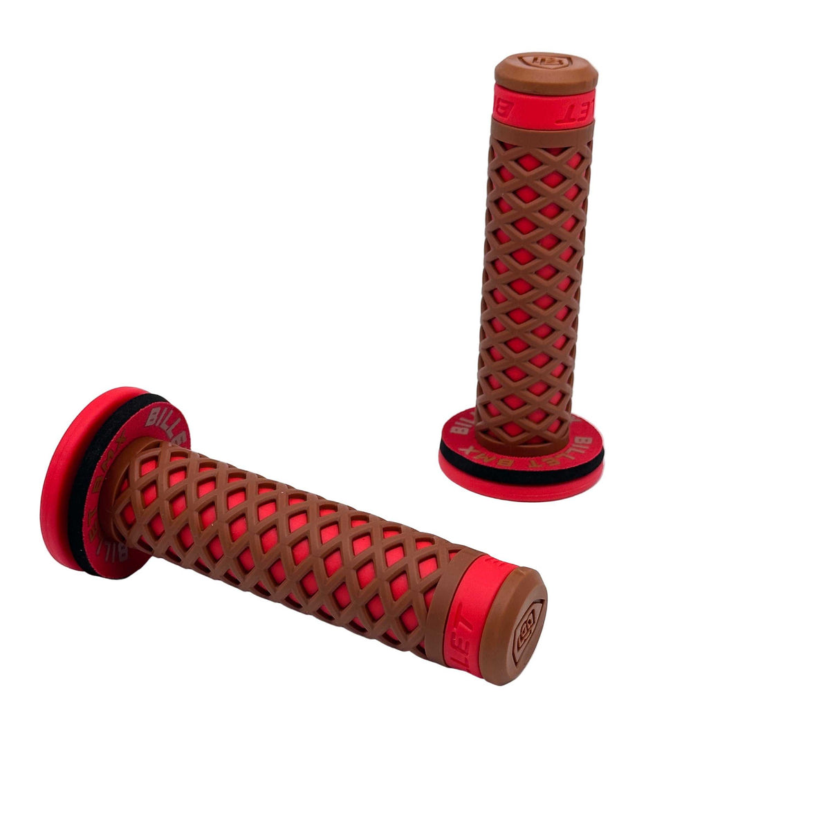 Billet BMX Diamond Series grip with end plug and donut on a BMX handlebar