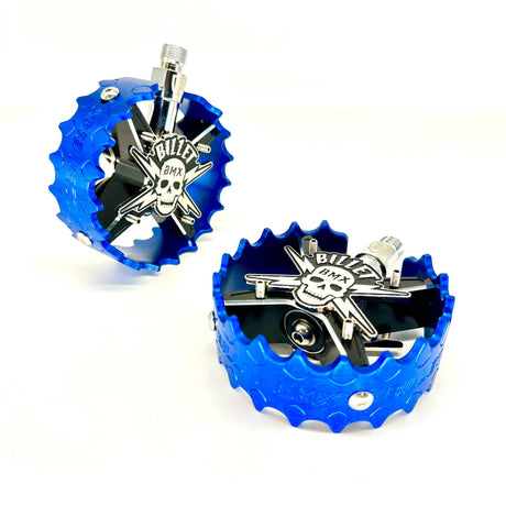 BILLET BMX SKULL BLACKOUT PRO SERIES ROUND PEDAL SET 9/16 PEDALS BIL-PED-RND-SKULL-BLKM-RED
