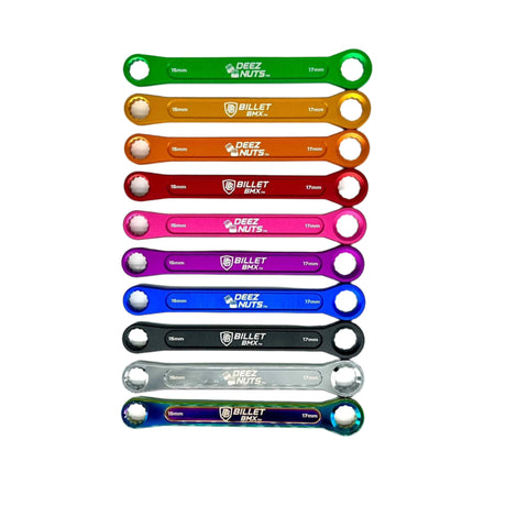 BILLET BMX DEEZ NUTS BILLET ALUMINUM BIKE AXLE NUT WRENCH 15mm & 17mm BIL-WRENCH-15MM-17MM-RED