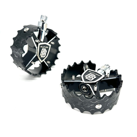 BILLET BMX SHIELD BLACKOUT PRO SERIES ROUND PEDAL SET 9/16 PEDALS BIL-PED-RND-SHIELD-BLKM-RED