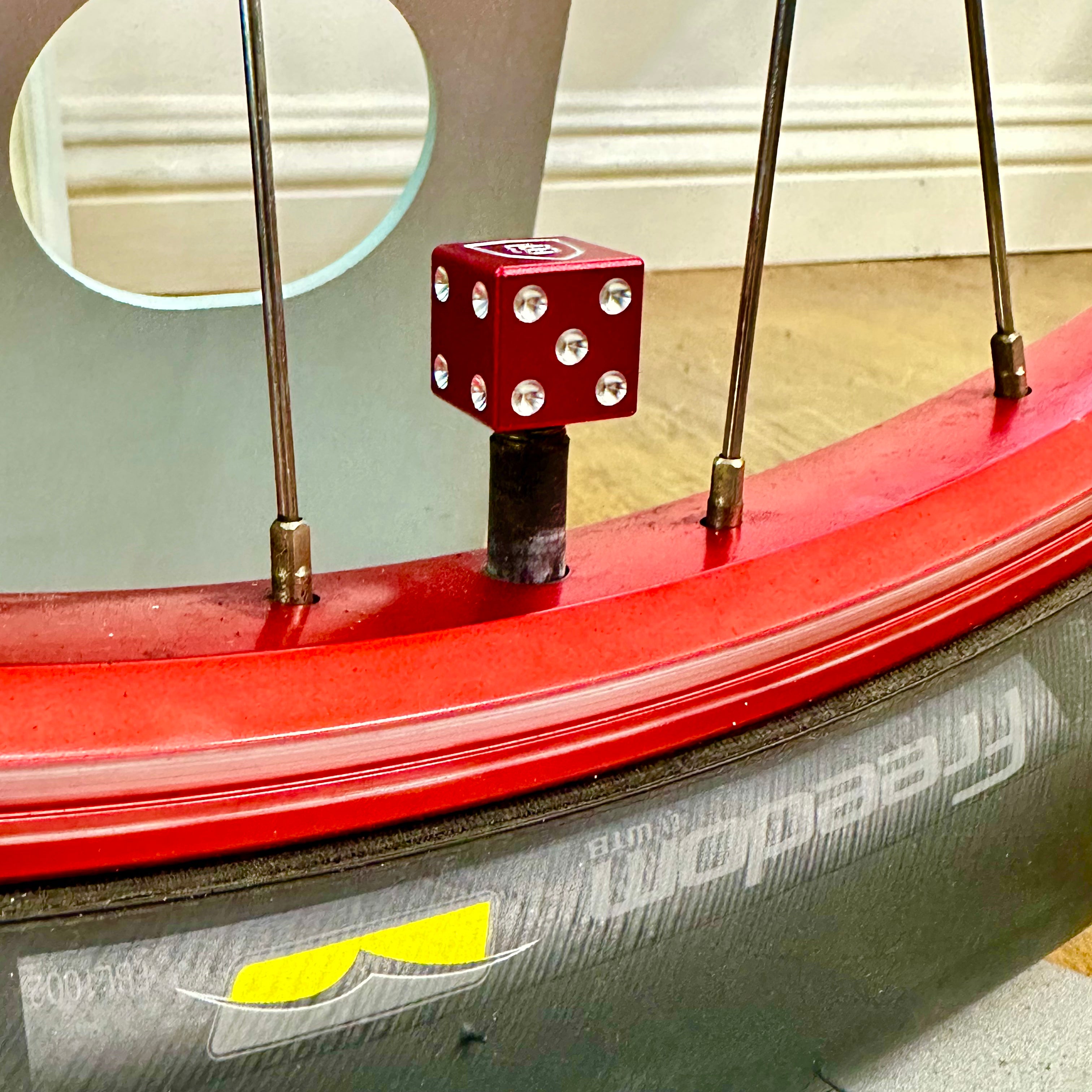 thumbnail image 2 of 4x Black Red Dice Valve Stem Caps – Car Truck SUV Motorcycle Bicycle – Unbranded 2 of 3