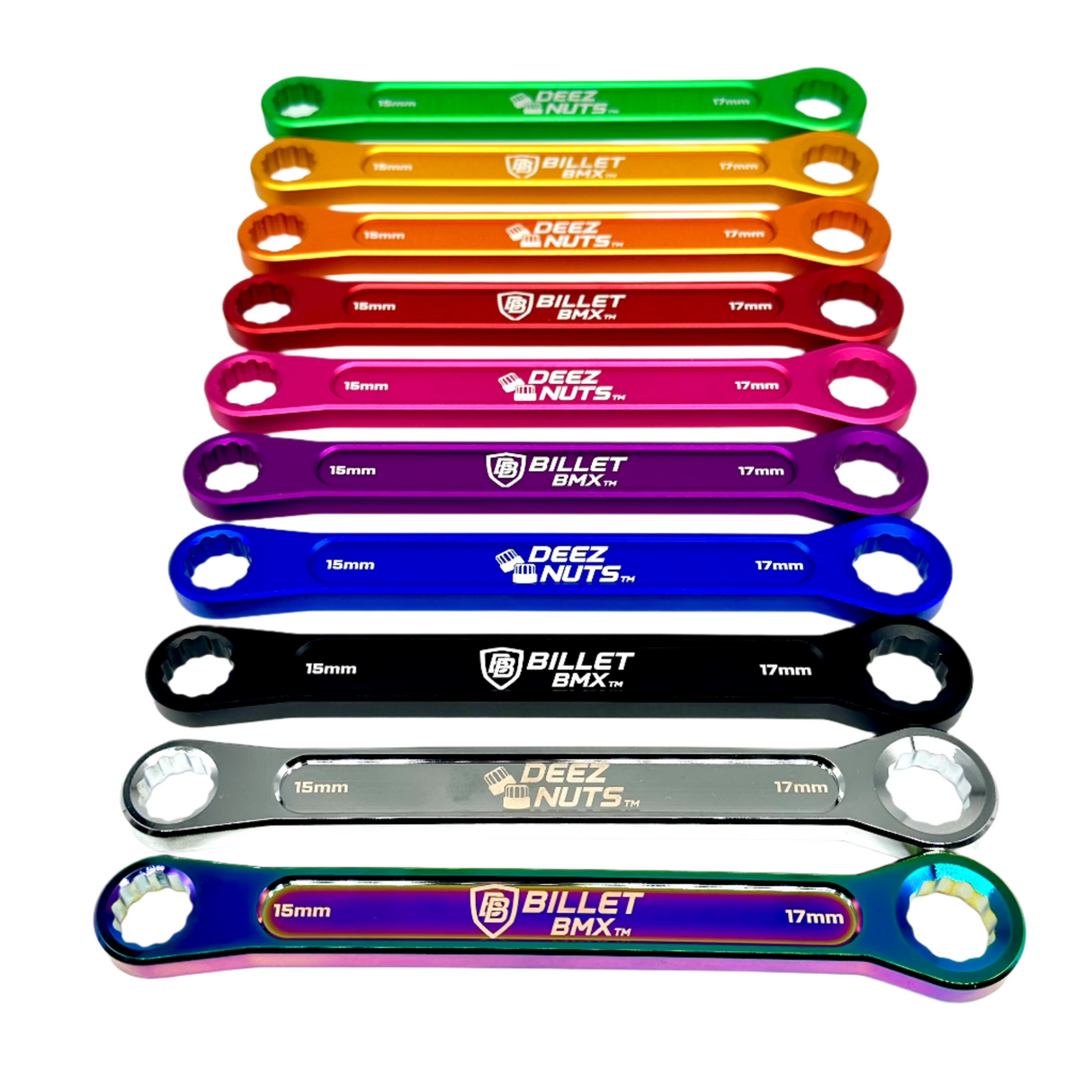 BILLET BMX DEEZ NUTS BILLET ALUMINUM BIKE AXLE NUT WRENCH 15mm & 17mm BIL-WRENCH-15MM-17MM-RED