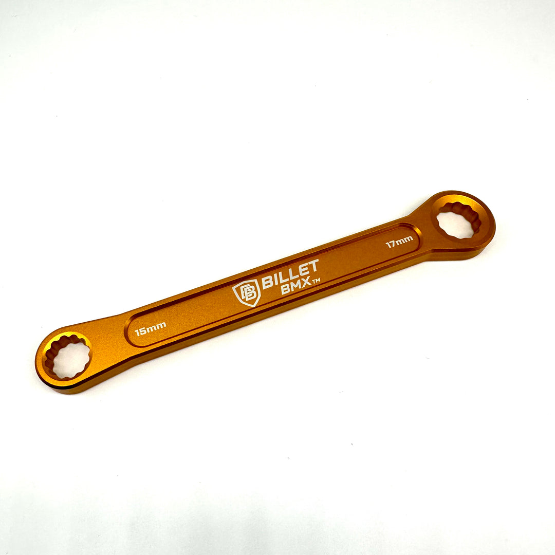 BILLET BMX DEEZ NUTS BILLET ALUMINUM BIKE AXLE NUT WRENCH 15mm & 17mm GOLD