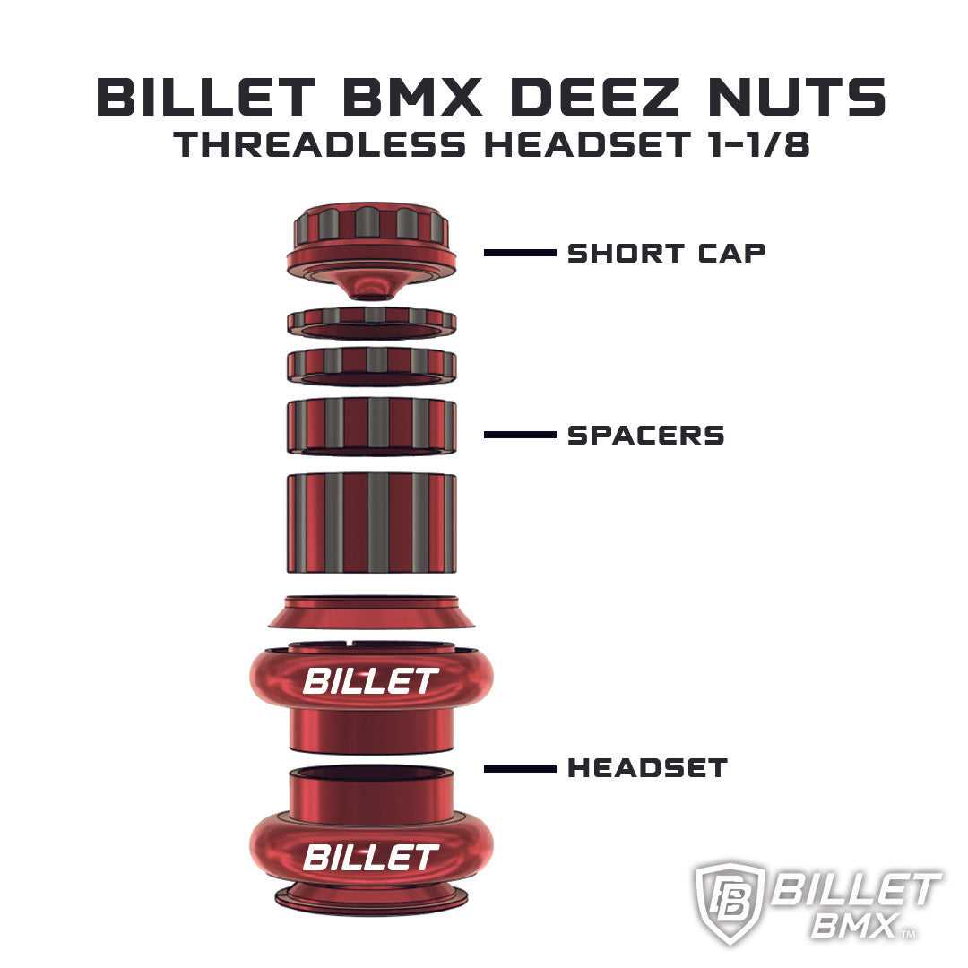 BILLET BMX DEEZ NUTS 12 POINT THREADLESS HEADSET KIT 1-1/8 HEADSET BIL-HEADSET-DZNUT-1-1/8-RED