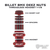 BILLET BMX DEEZ NUTS 12 POINT THREADLESS HEADSET KIT 1-1/8 HEADSET BIL-HEADSET-DZNUT-1-1/8-RED