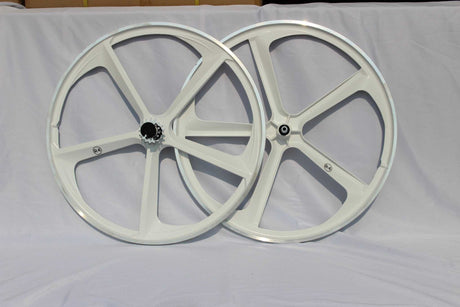 R4 Premium 29″ BMX 5-Spoke Alloy Bicycle Sealed Wheel set, White, Non CNC For Disc Brakes 29" BMX Mags 10