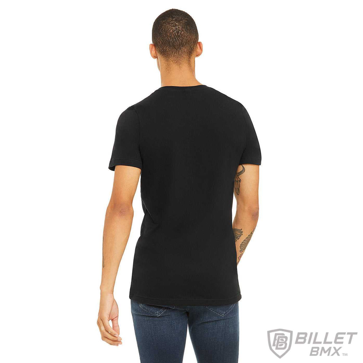 MENS BILLET BMX SHIELD LOGO SHORT SLEEVE DEEP V-NECK T-SHIRT BLACK BILVNECK-M-1-BLK-S