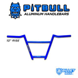 BILLET BMX PITBULL ALUMINUM 6 PIECE BMX HANDLEBARS 10" BIL-HANDLEBAR-PITBULL-10-RED