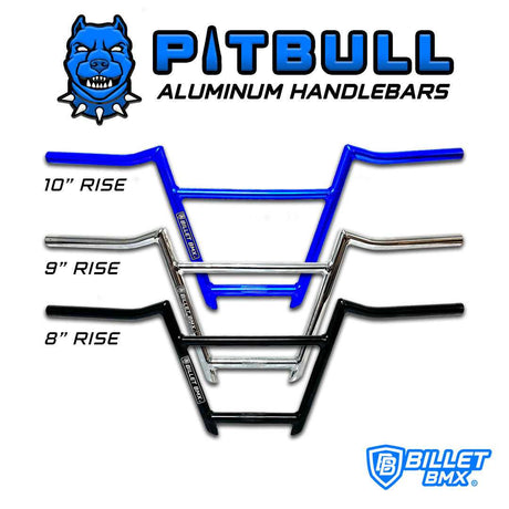 BILLET BMX PITBULL ALUMINUM 6 PIECE BMX HANDLEBARS 10" BIL-HANDLEBAR-PITBULL-10-RED