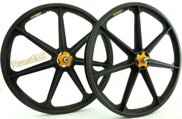 SKYWAY 24" GRAPHITE CARBON FIBER COMPOSITE TUFF WHEELS WITH GOLD ALLOY FLANGE MAG WHEELS k67420000AAC